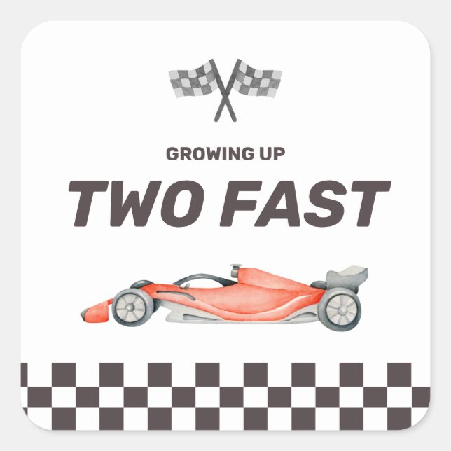 Two Fast Race Car 2nd Boy's Birthday Square Sticker (Front)
