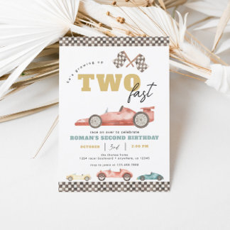 Two Fast Race Car Birthday Party Invitation