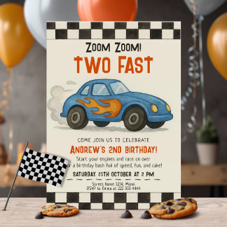 Two Fast Race Car Birthday Party Invitation