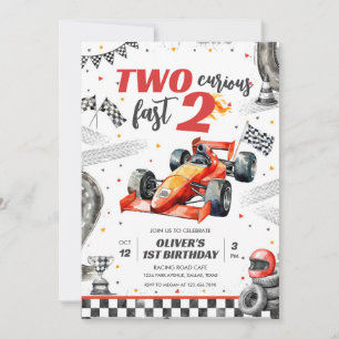 Two Fast Race Car Boy 2nd Birthday Invitation