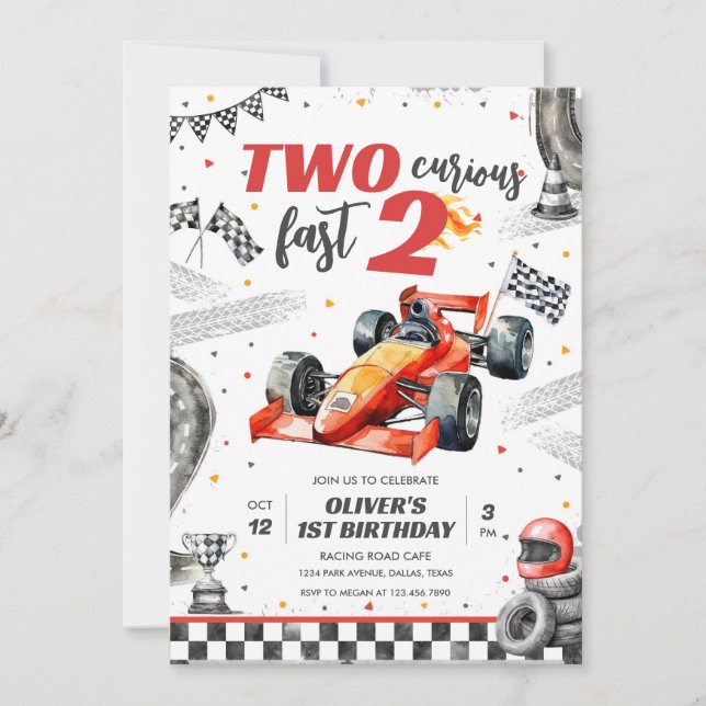 Two Fast Race Car Boy 2nd Birthday Invitation (Devant)