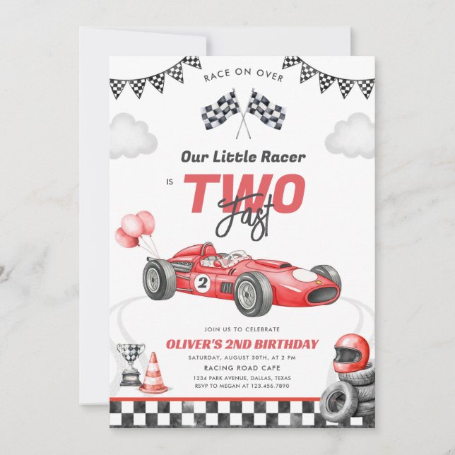 Two Fast Race Car Boy 2nd Birthday Invitation (Devant)