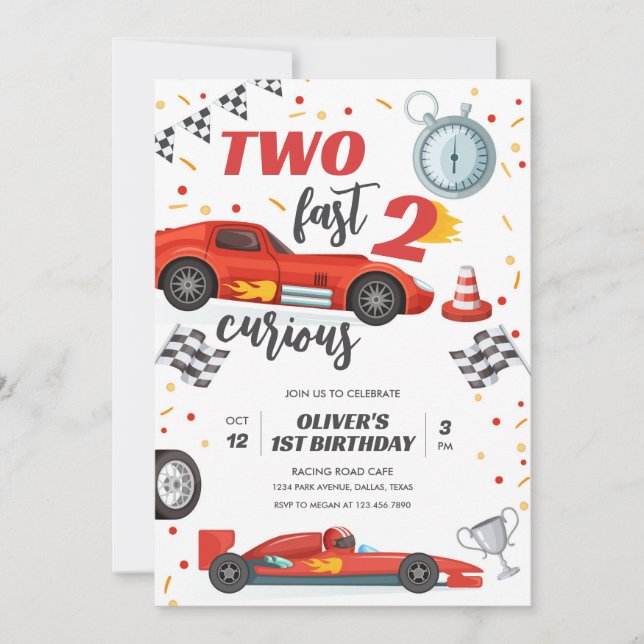 Two Fast Race Car Boy 2nd Birthday Invitation (Devant)