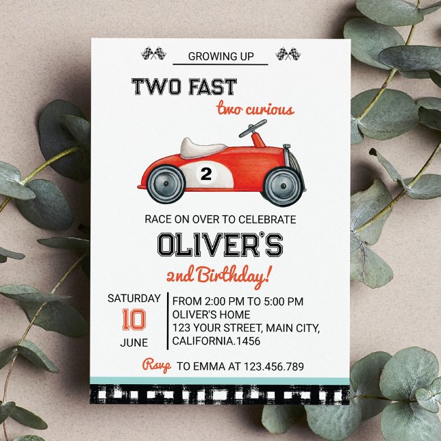 Two Fast Race Car Boy 2nd Birthday Invitation  (Creator Uploaded)