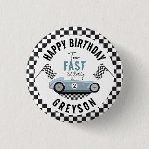 Two Fast Race Car Boy 2nd Birthday Party 1 Inch Round Button