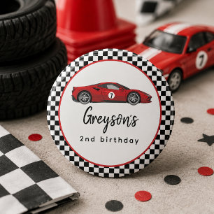 Two Fast Race Car Boy 2nd Birthday Party 1 Inch Round Button