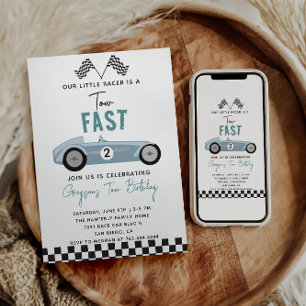 Two Fast Race Car Boy 2nd Birthday Party Aesthetic Invitation