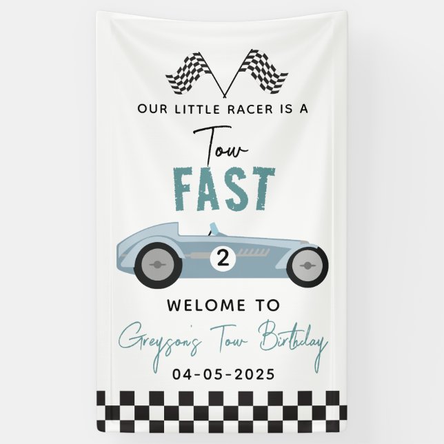 Two Fast Race Car Boy 2nd Birthday Party  Banner (Vertical)