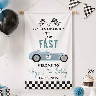Two Fast Race Car Boy 2nd Birthday Party  Banner