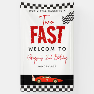 Two Fast Race Car Boy 2nd Birthday Party Banner
