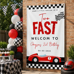 Two Fast Race Car Boy 2nd Birthday Party Banner