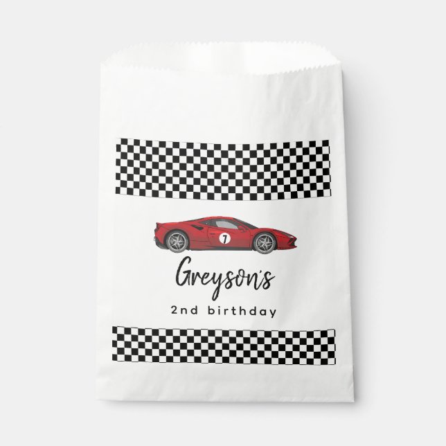 Two Fast Race Car Boy 2nd Birthday Party Favour Bag (Front)