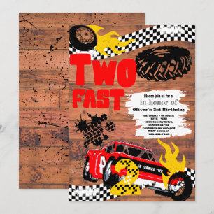 Two Fast Race Car Boy 2nd Birthday Party  Invitati Invitation