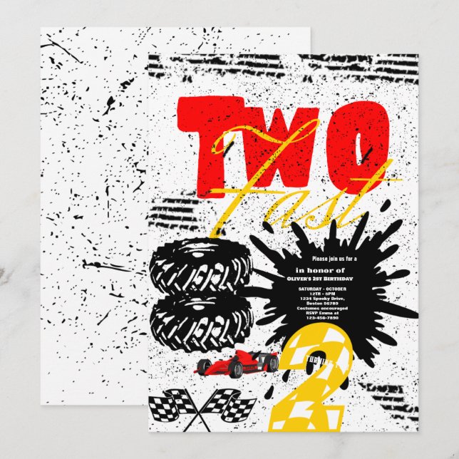Two Fast Race Car Boy 2nd Birthday Party Invitatio Invitation (Front/Back)