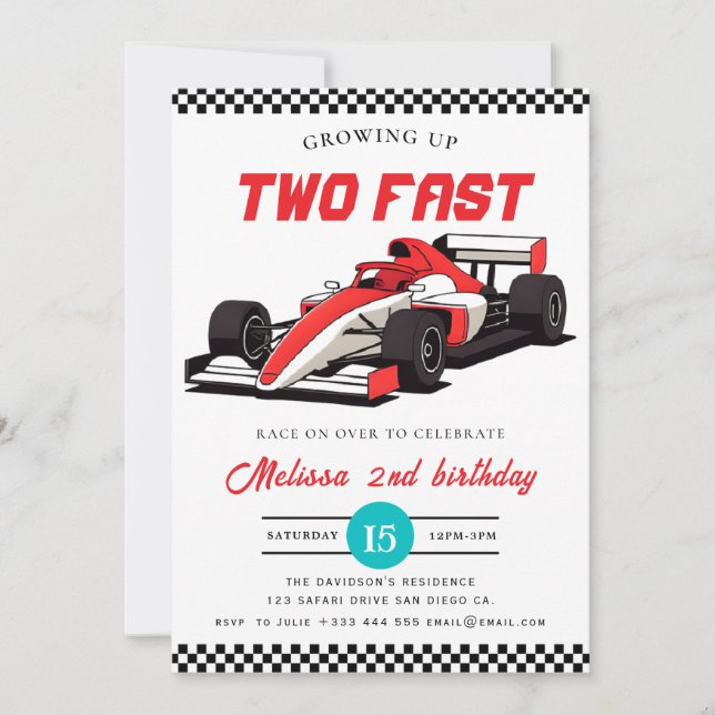 Two Fast Race Car Boy 2nd Birthday Party  Invitation (Front)