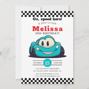Two Fast Race Car Boy 2nd Birthday Party Invitation