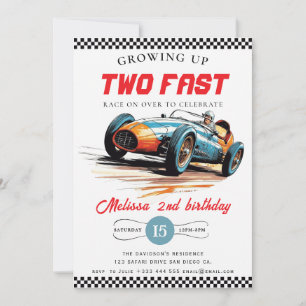 Two Fast Race Car Boy 2nd Birthday Party Invitation