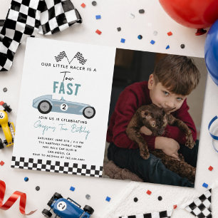 Two Fast Race Car Boy 2nd Birthday Party Invitation