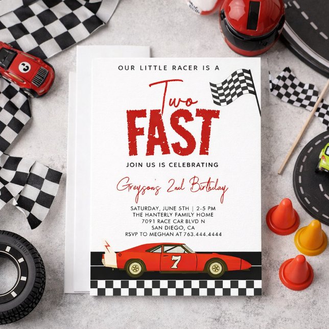 Two Fast Race Car Boy 2nd Birthday Party Invitation (Two Fast Race Car Boy 2nd Birthday Party Invitation
)