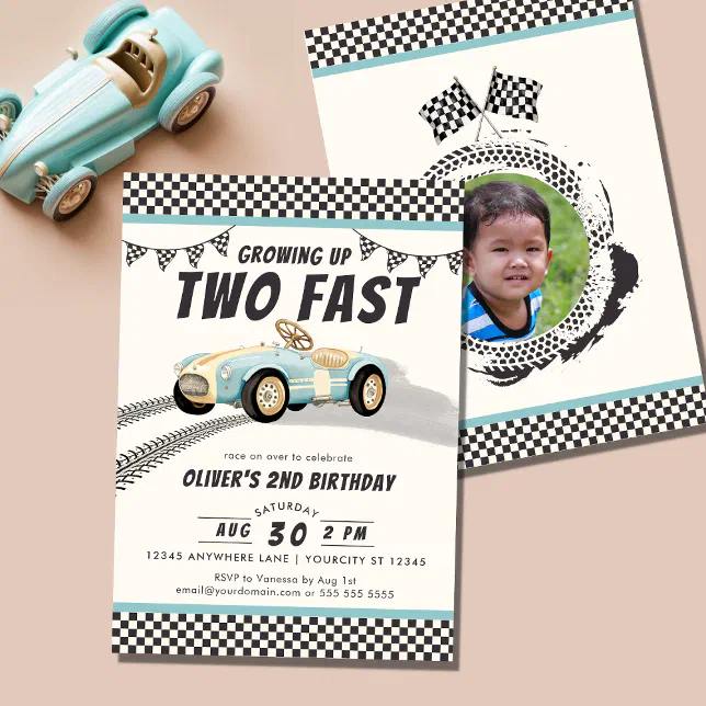 Two Fast Race Car Boy 2nd Birthday Party Invitation Zazzle