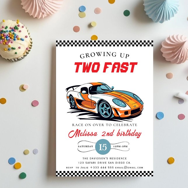 Two Fast Race Car Boy 2nd Birthday Party Invitation (Creator Uploaded)