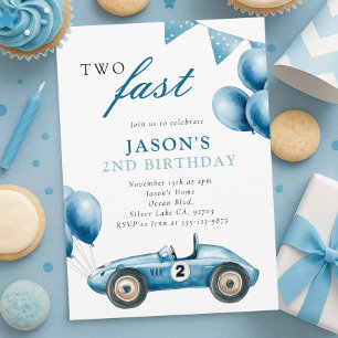 Two Fast Race Car Boy 2nd Birthday Party Invitation