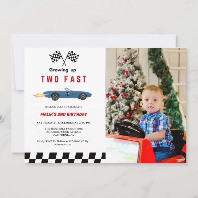 Two Fast Race Car Boy 2nd Birthday Party  Invitation (Front)