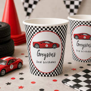 Two Fast Race Car Boy 2nd Birthday Party Paper Cups