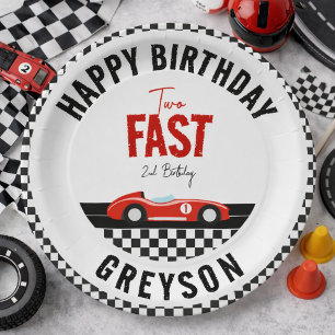 Two Fast Race Car Boy 2nd Birthday Party Paper Plate