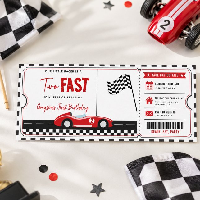 Two Fast Race Car Boy 2nd Birthday Party Ticket Invitation (Two Fast Race Car Boy 2nd Birthday Party Ticket Invitation
)