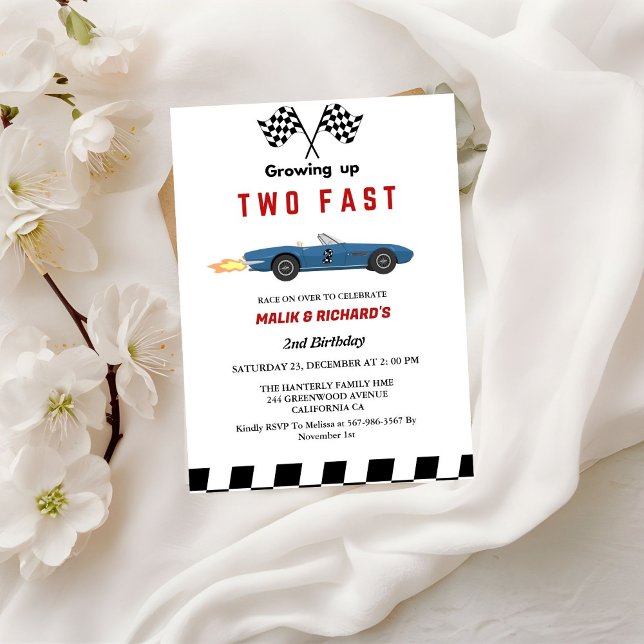 Two Fast Race Car Boy 2nd Joint Birthday Party  Invitation (Creator Uploaded)