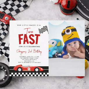 Two Fast Race Car Boy Photo 2nd Birthday Party Invitation