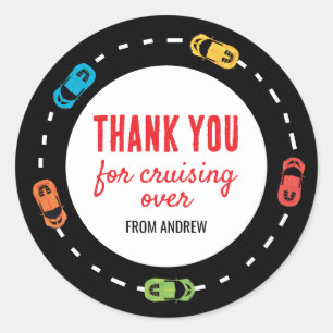 Two Fast Race Car Boys Birthday Classic Round Sticker