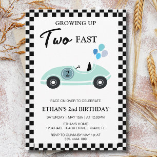 TWO Fast Race Car  Boys Second 2nd Birthday Party Invitation