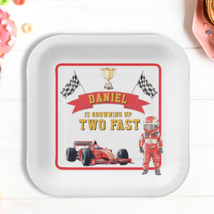 Two Fast Race Car Checkered Flag Birthday Paper Plate