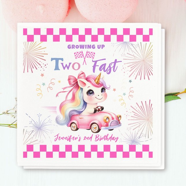 Two Fast Race Pink Car Girl 2nd Birthday Party  Napkin (Creator Uploaded)