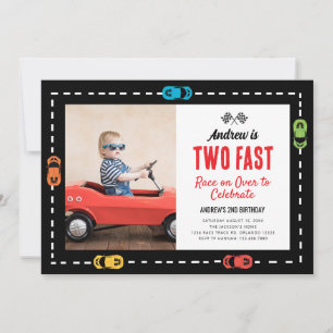 Two Fast Race Track Boys Birthday Party Photo Invitation
