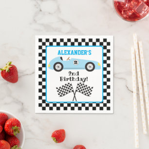 Two Fast Racecar Blue Racing Boy Birthday Napkin