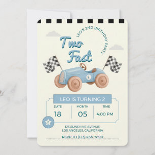 Two Fast Racing Car Boy 2nd Birthday Invitation