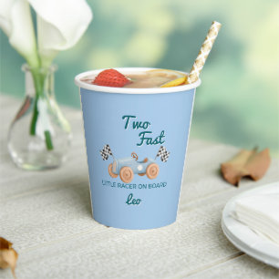 Two Fast Racing Car Boy 2nd Birthday Personalized Paper Cups