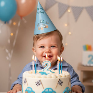Two Fast Racing Car Boy 2nd Birthday Personalized Party Hat
