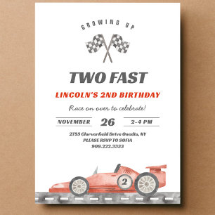 Two Fast Racing Car Vintage 2nd Birthday Invitation