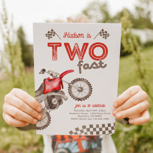 Two Fast Red Dirt Bike Invitation