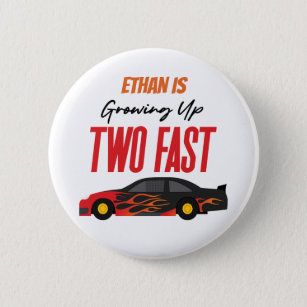 Two Fast Red Flame Race Car 2nd Birthday Party 2 Inch Round Button