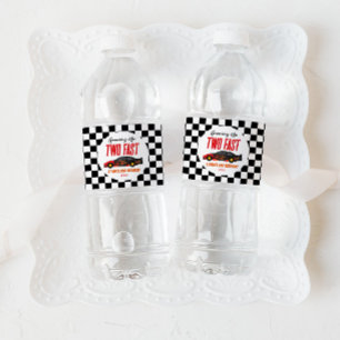 Two Fast Red Flame Race Car 2nd Birthday Party Water Bottle Label