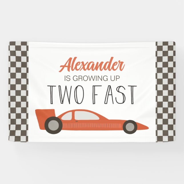 Two Fast Red Race Car 2nd Birthday Banner (Horizontal)