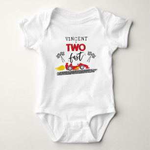 Two Fast Red Race Car 2nd Birthday Party Outfit Baby Bodysuit