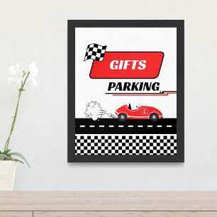Two fast red race car boy birthday gifts parking  poster
