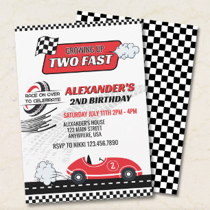 Two Fast red race car kids birthday  Invitation