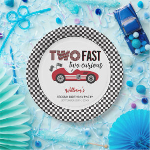 Two Fast Red Race Car Second Birthday Paper Plate